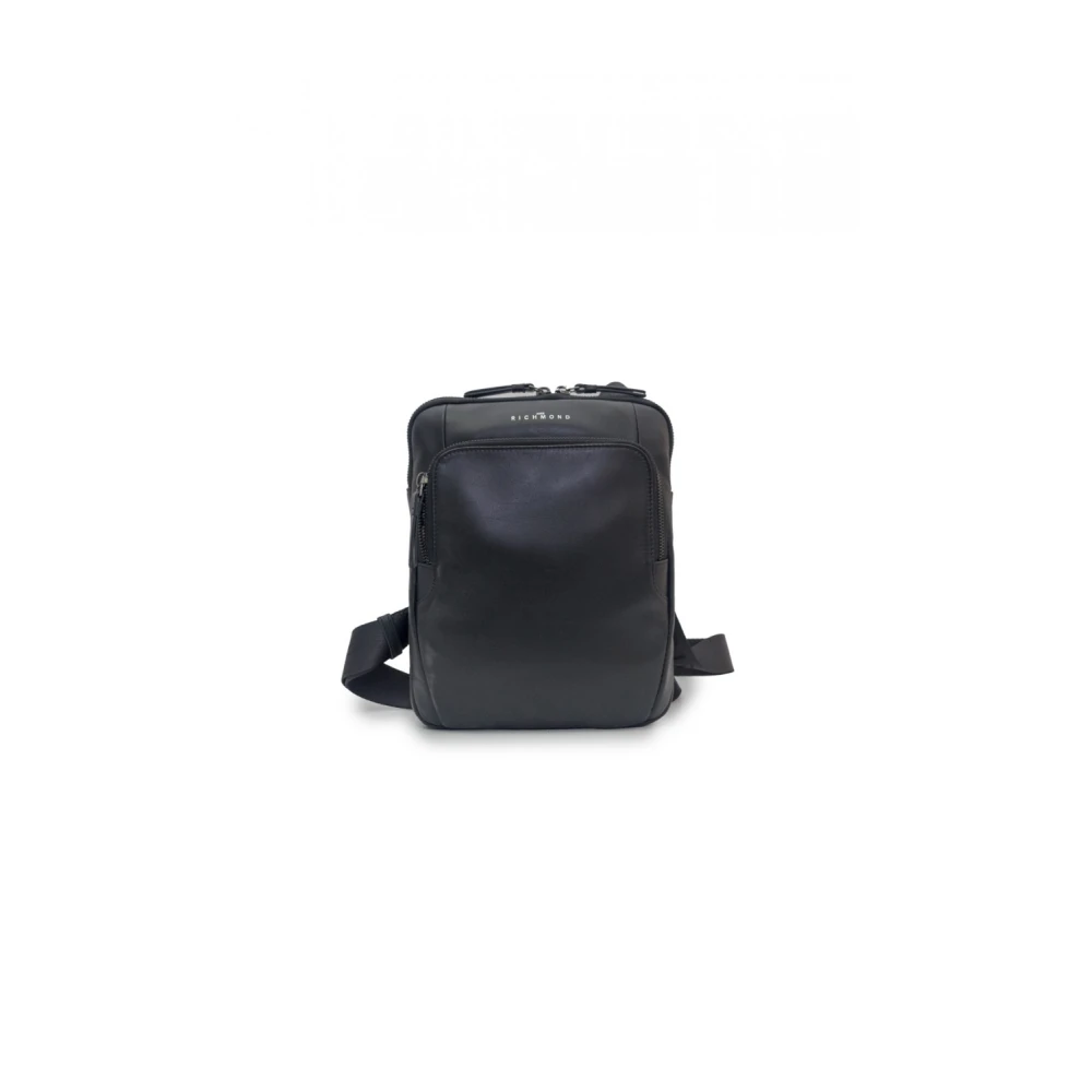 John Richmond Zwarte leren schoudertas Jr-B154 Black Heren