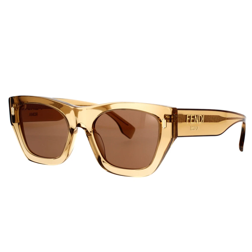 Firkantede solbriller med brune linser og gullfarget Fendi-logo