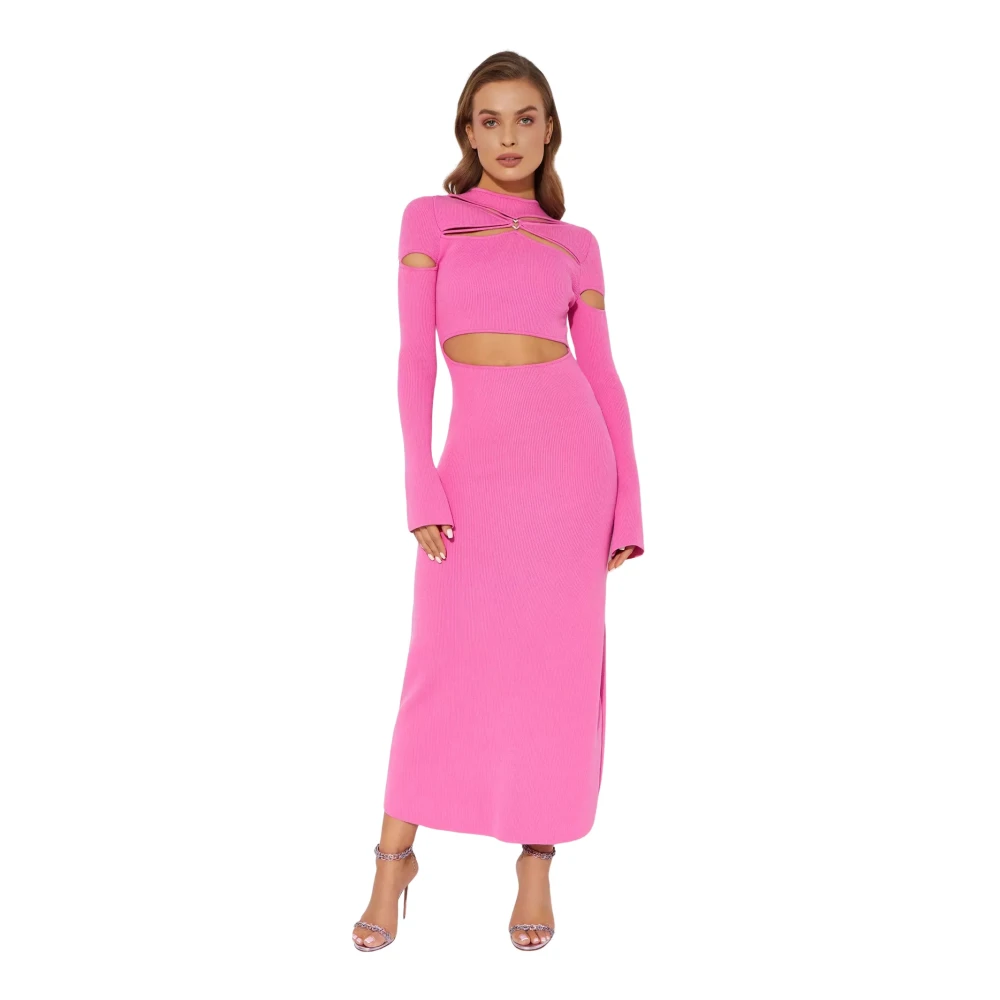 Mach & Mach Roze Midi Jurk met Cut Out Pink Dames