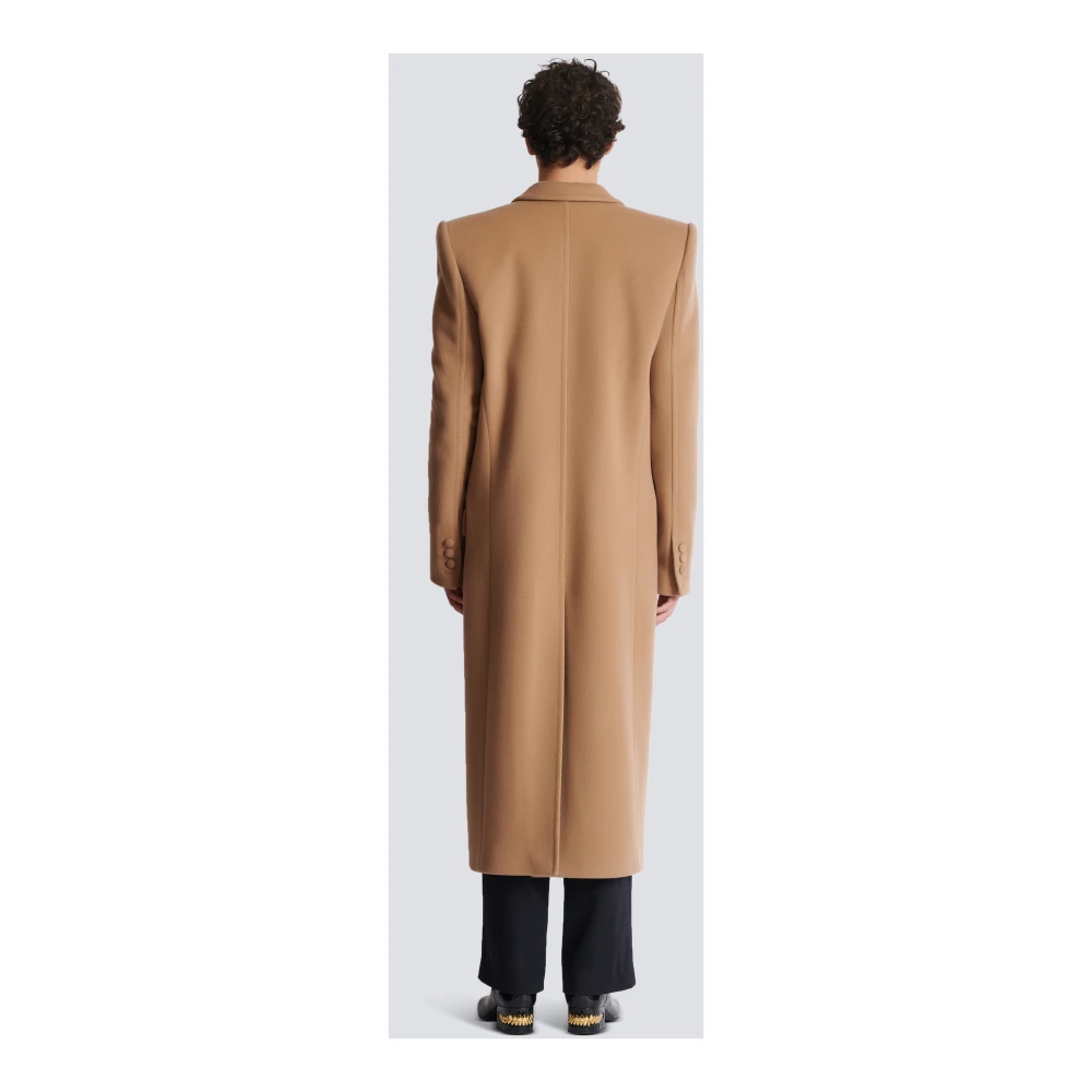 Balmain Lange Jas van Wol en Kasjmier Brown Heren
