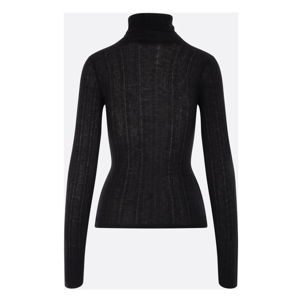 Durazzi Milano Zwarte Geribbelde Cashmere Coltrui Black Dames