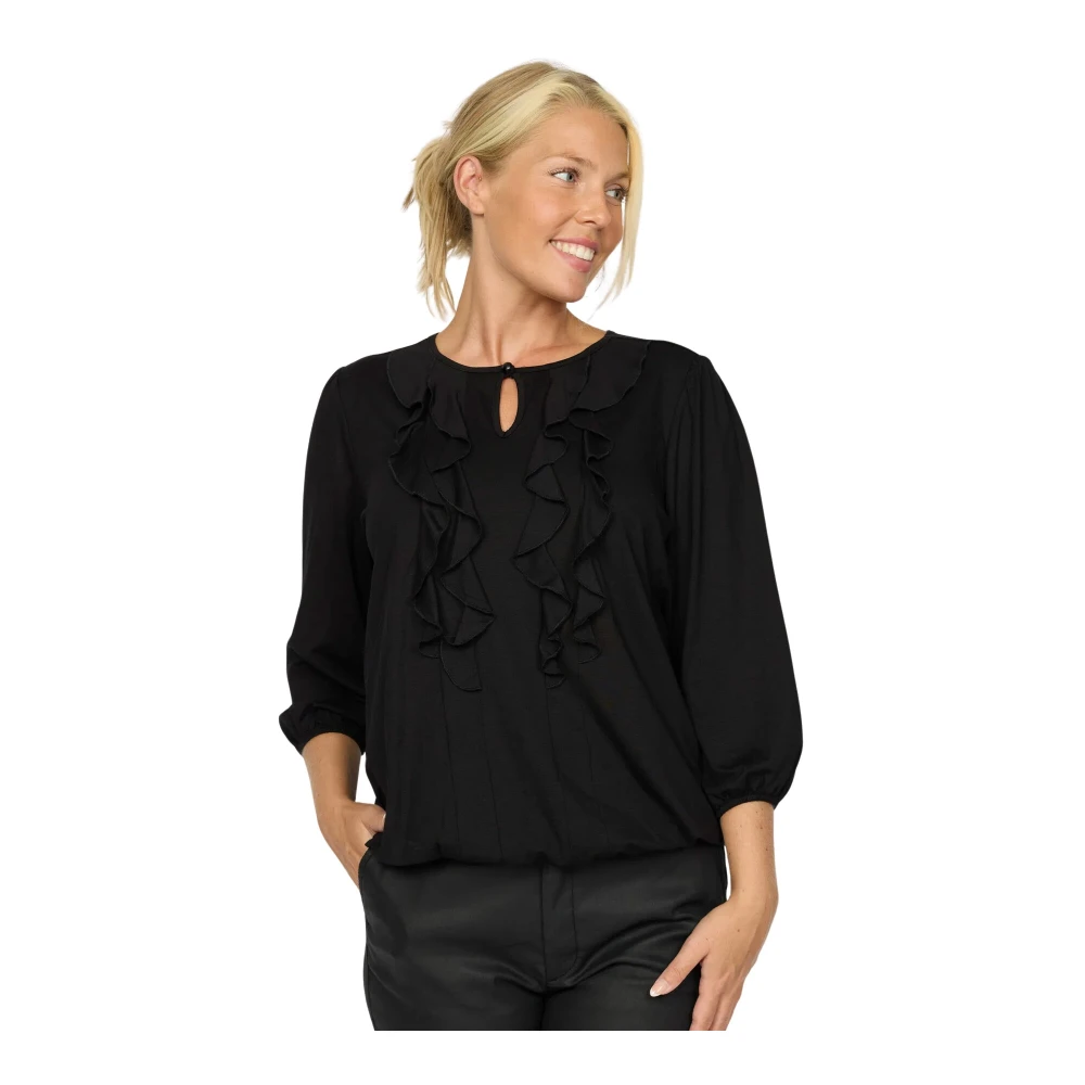 2-Biz Zwarte Blouse met Ruchedetail Black Dames