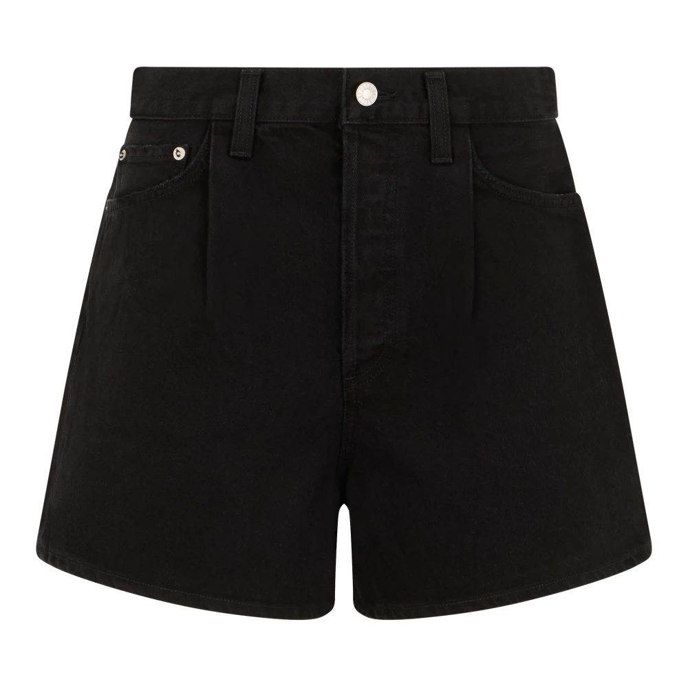 Agolde Women's Black Denim Shorts, W25, Rhoda Pleated A-Line Short