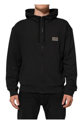 Svart Logo Full-Zip Huvtröja