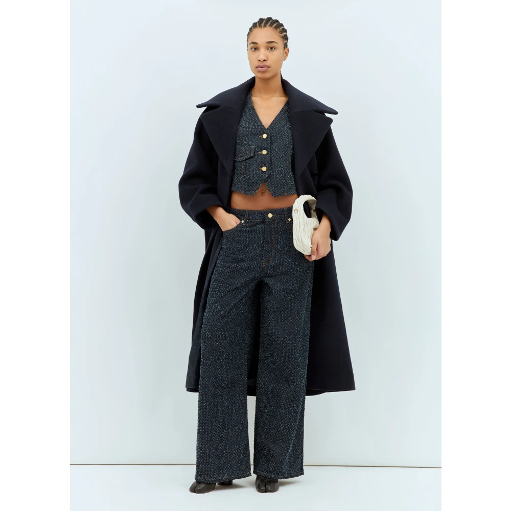 Ganni Fluffy Denim Vest met Goudkleurige Knopen Blue Dames