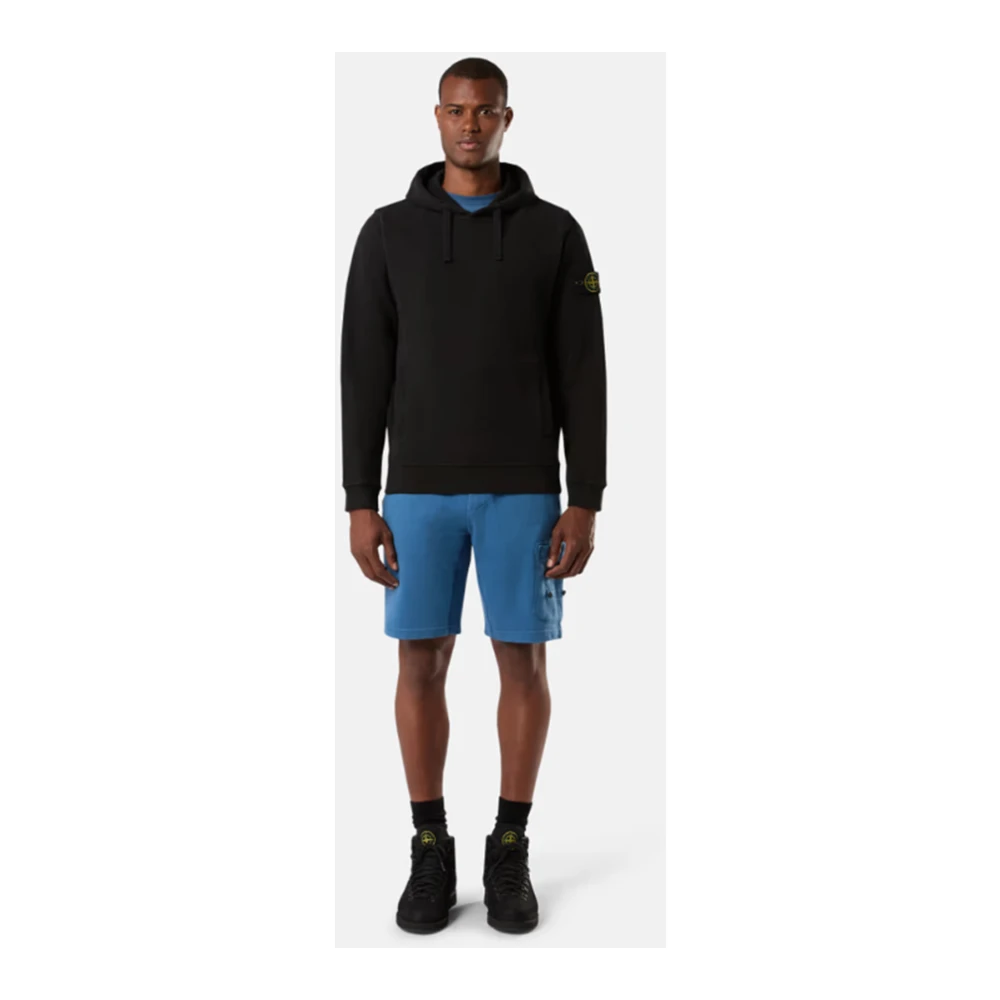 Stone Island Hoodie met geborstelde katoenen fleecezakken Black Heren