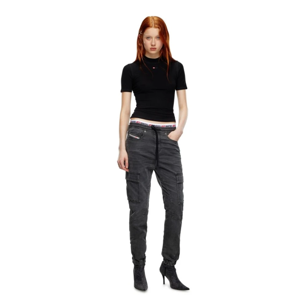 Diesel Zwarte Slim Stretch Panel Cargo Jeans Gray Dames