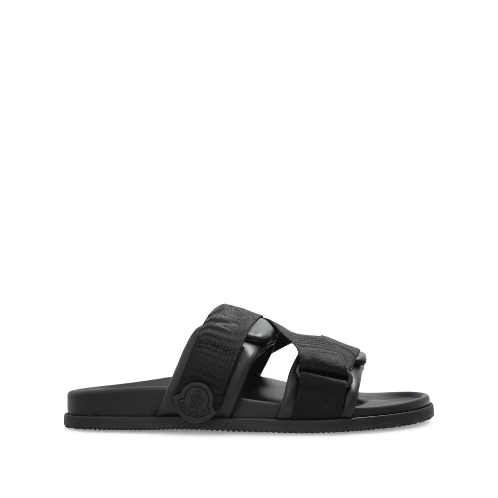 サンダル MONCLER Men Sandals White 4C0002001A49 002 Moncler Mon Rubber Logo Flat Slide Sandals | Neiman Marcus
