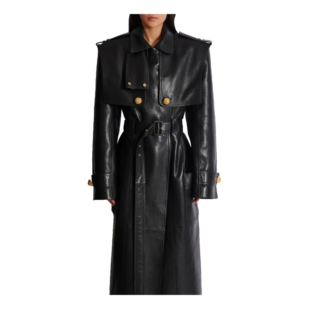 Balmain Getailleerde trenchcoat van lamsvacht Black Dames