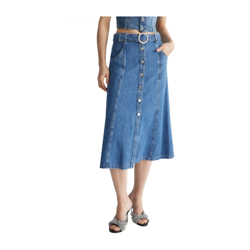 Liu Jo Denim Midi Rok met Juweelgesp Blue Dames