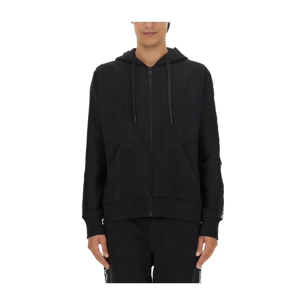 Versace Jeans Couture Ritssluiting Katoenen Sweatshirt voor Mannen Black Heren
