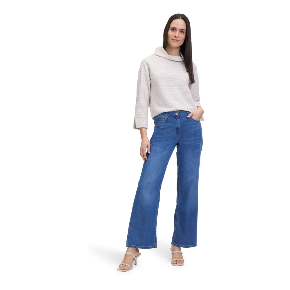Betty Barclay Geribbeld Sweatshirt met Shawl Kraag Beige Dames