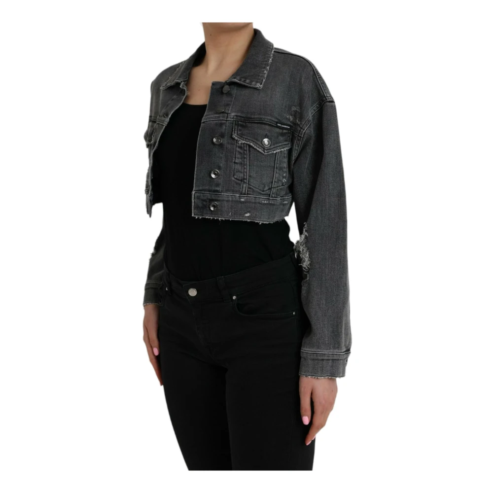 Dolce & Gabbana Donkergrijze Cropped Denim Jack Black Dames