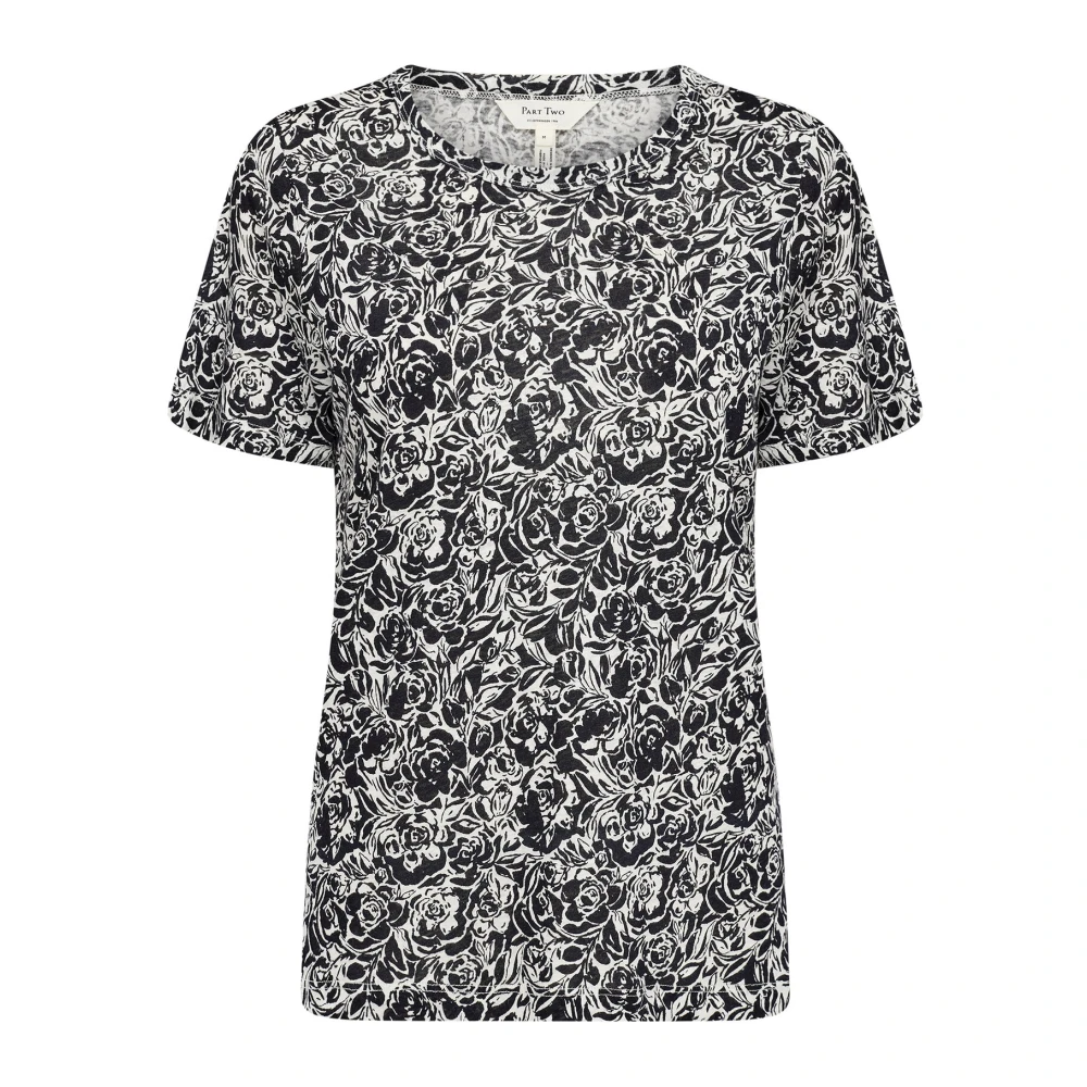 Part Two Rose Print T-Shirt Black Dames