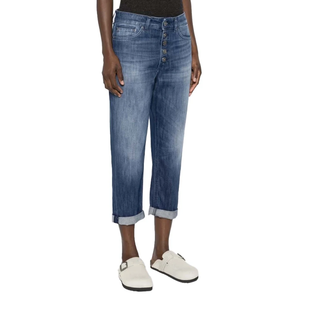 Dondup Katoenen Cropped Jeans met Juweeldetail Blue Dames
