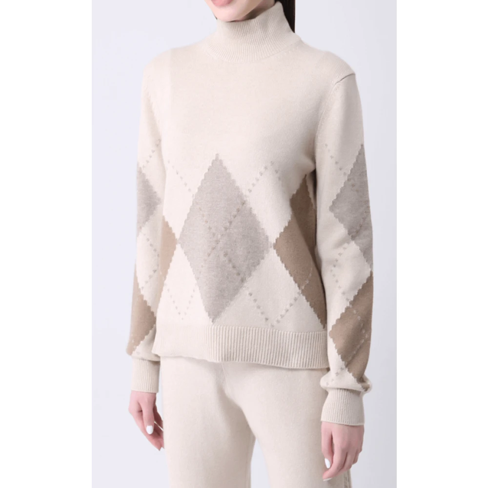 Loro Piana Stijlvolle Argyle Kasjmier Coltrui Beige Dames