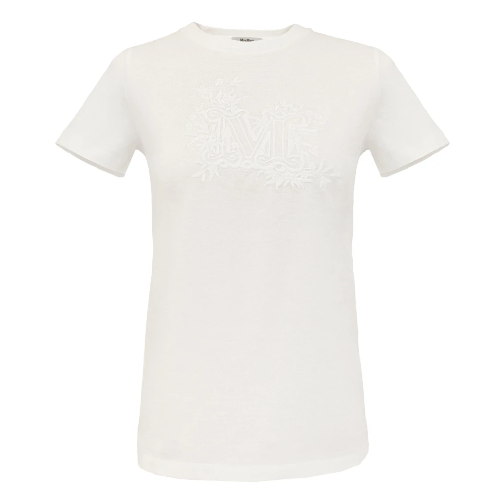 Max Mara Tijdloos Wit T-Shirt met Bloemenborduursel White Dames