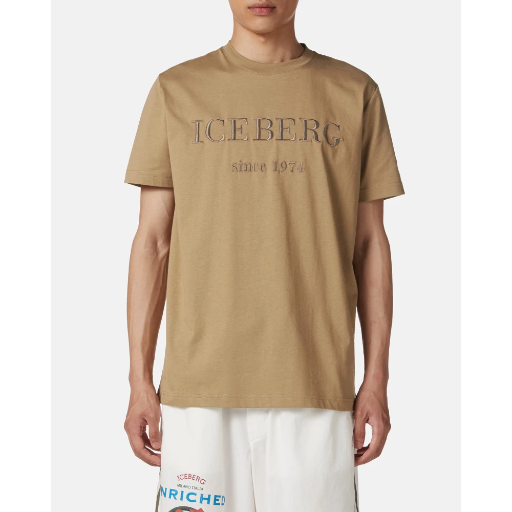Iceberg Modderkleurig carry-over katoenen T-shirt met institutioneel logo borduurwerk Brown Heren