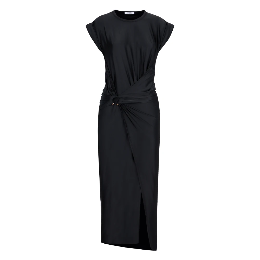 Paco Rabanne Gedrapeerde Viscosejurk met Metalen Piercing Black Dames