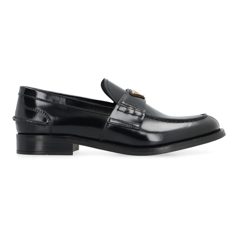 Prada Women's Black Loafers, 4 1/2 Uk, Brushed Leather Loafers