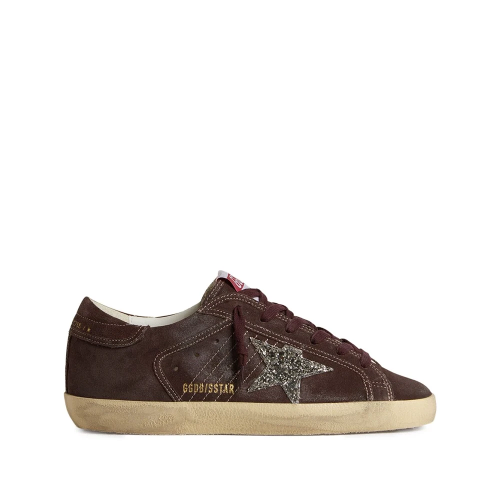 Golden Goose Donna Marrone - Sneakers In Pelle Con Stella Glitter - Shoes - 37 Eu