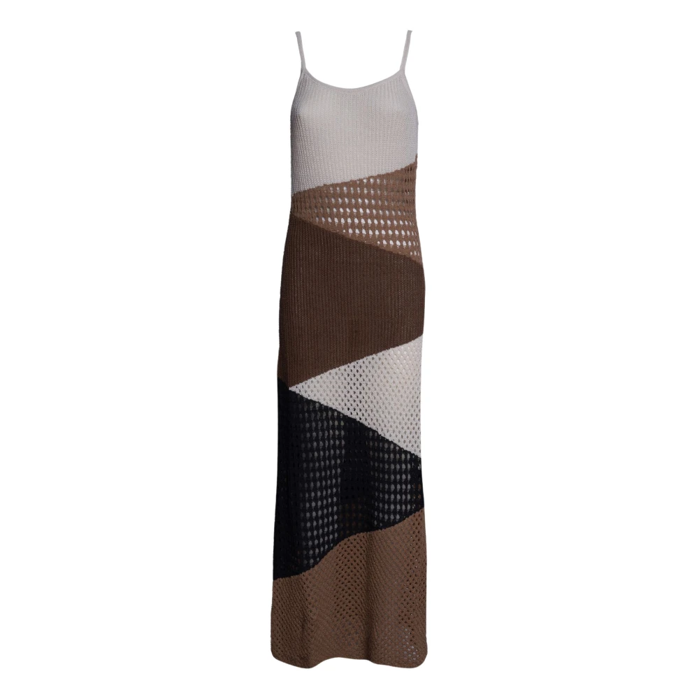 Akep Women's Multicolor Knitted Dresses, M, Colour-Block Open-Knit Maxi Dress