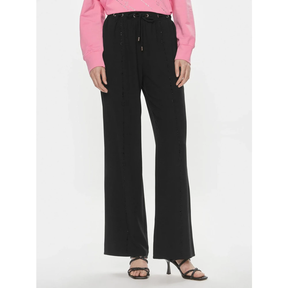Liu Jo Zwarte wijde broek met strass details Black Dames