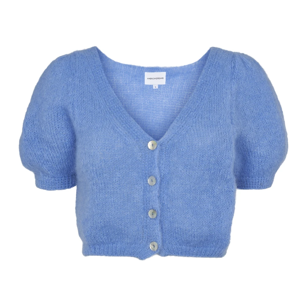 American Dreams Hemelsblauwe Cropped Cardigan V-Hals Blue Dames
