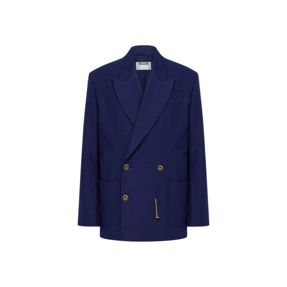 Moschino Men's Blue Cotton Shantung Jacket Laurel Crown