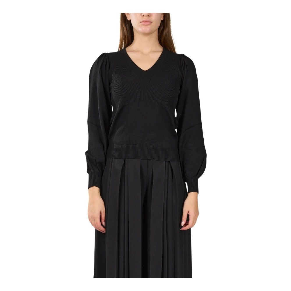 Twinset Zwarte Geribbelde Trui met Gouden Details Black Dames