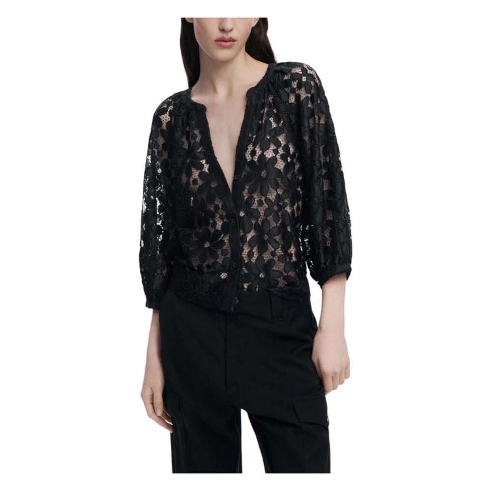 Desigual Women's Black Blouses,, Elegant Long-Sleeve Blouse Extra Small