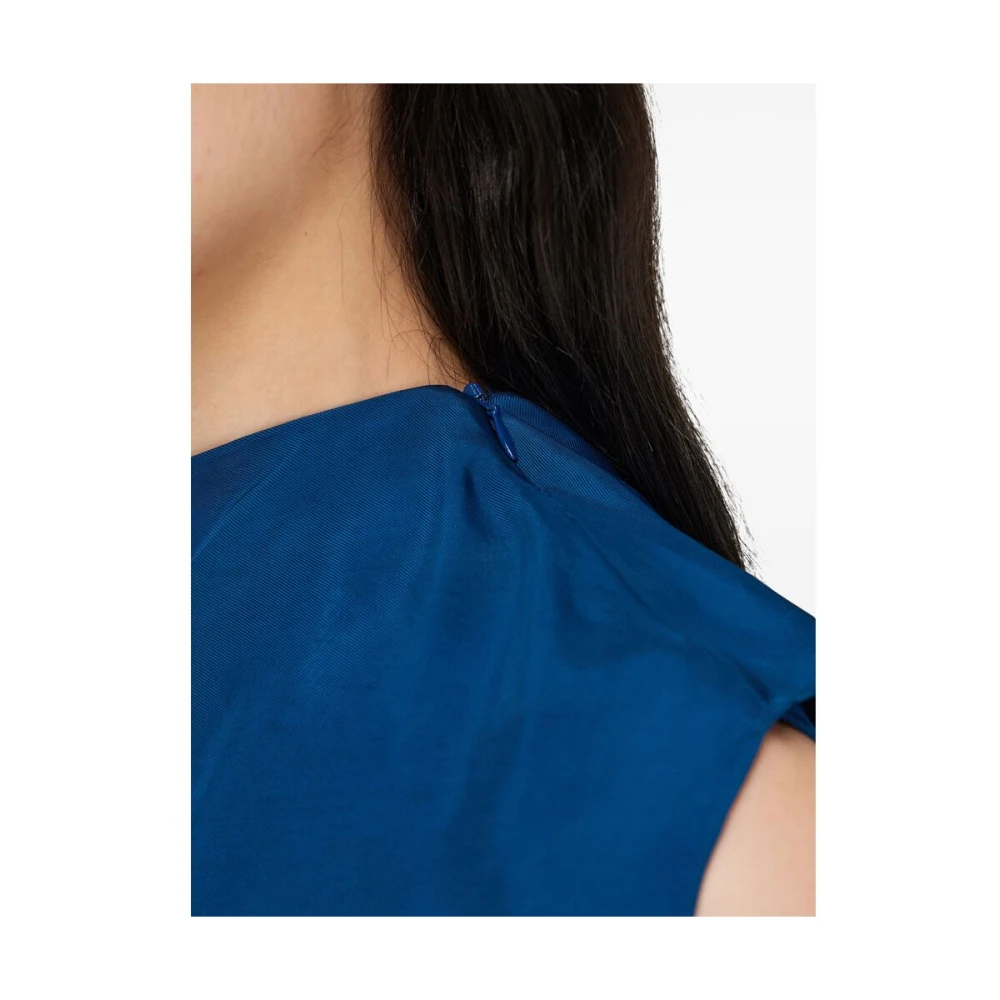 Salvatore Ferragamo Teal Blue Cape Design Asymmetric Top Blue Dames