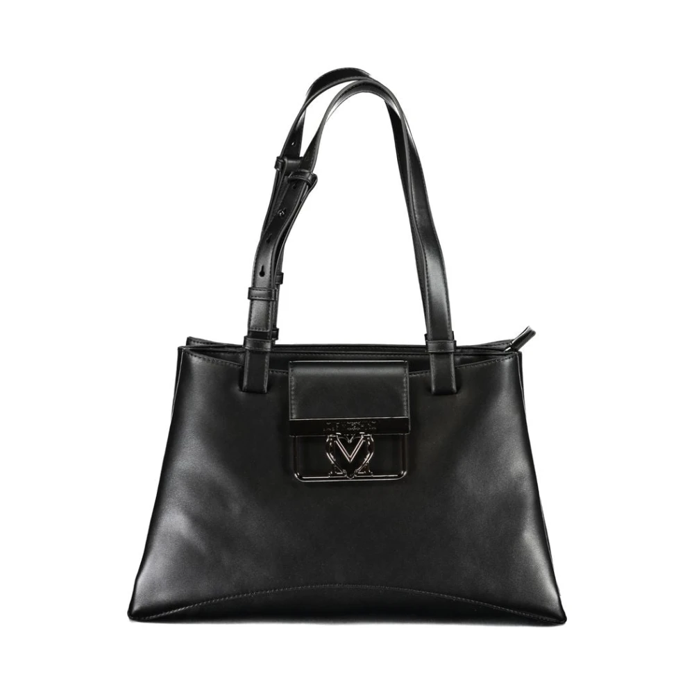 Love Moschino Zwarte Polyethyleen Schoudertas met Meerdere Compartimenten Black Dames