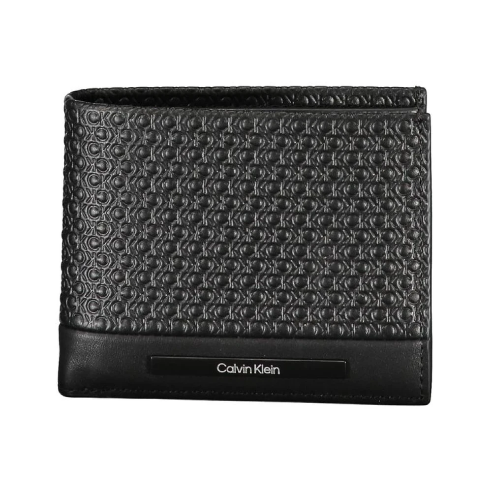 Calvin Klein Elegante zwarte leren portemonnee met contrastdetails Black Heren