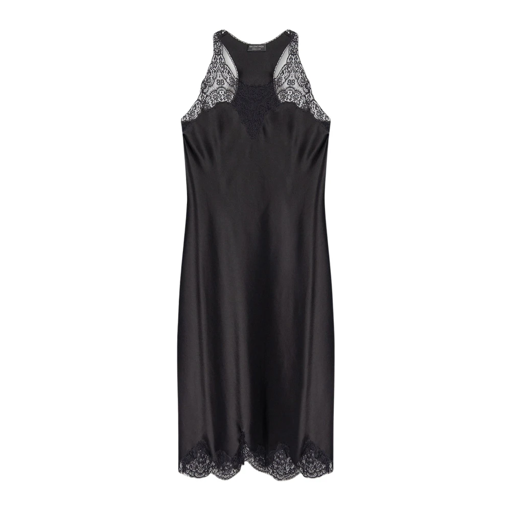 Balenciaga Women's Black Satin Strappy Midi Dress - Party Dresses - L - Dresses