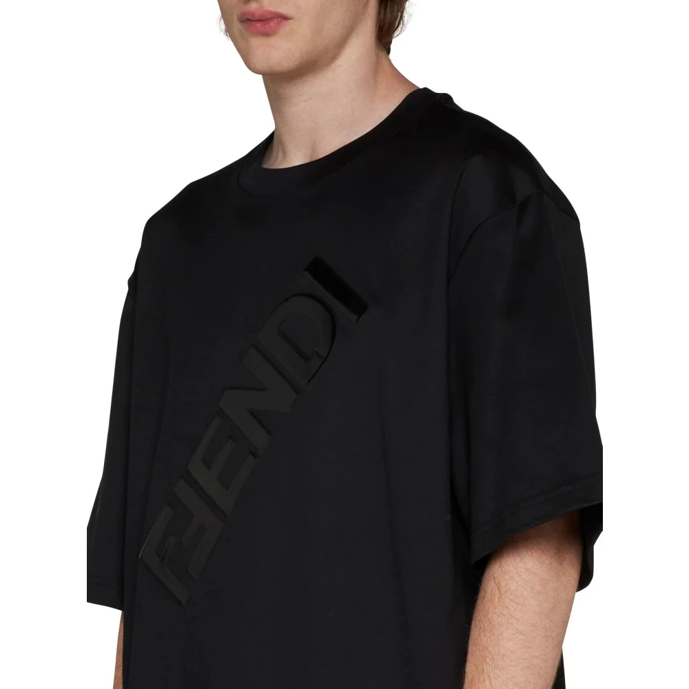 Fendi Logo Gedrukt Oversized T-shirt Zwart Black Heren