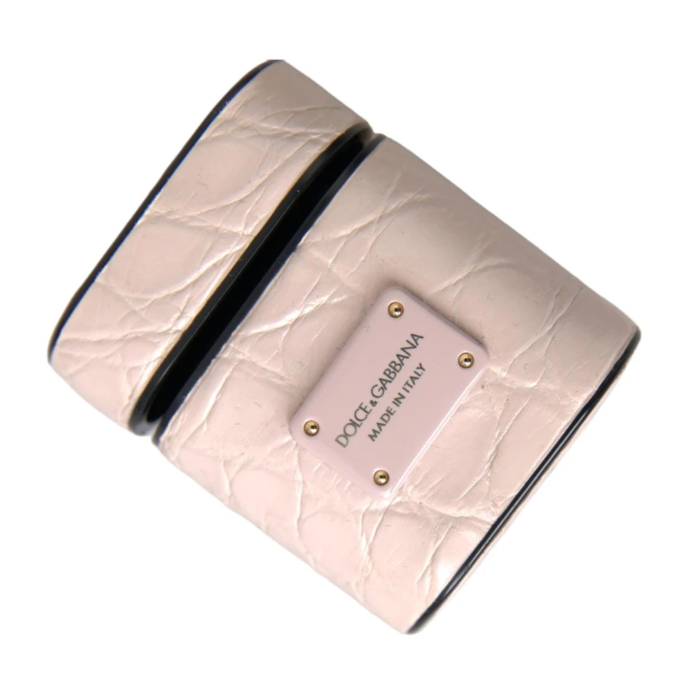 Dolce & Gabbana Metalen Logo Plaque Leren Airpods Hoesje Pink Dames