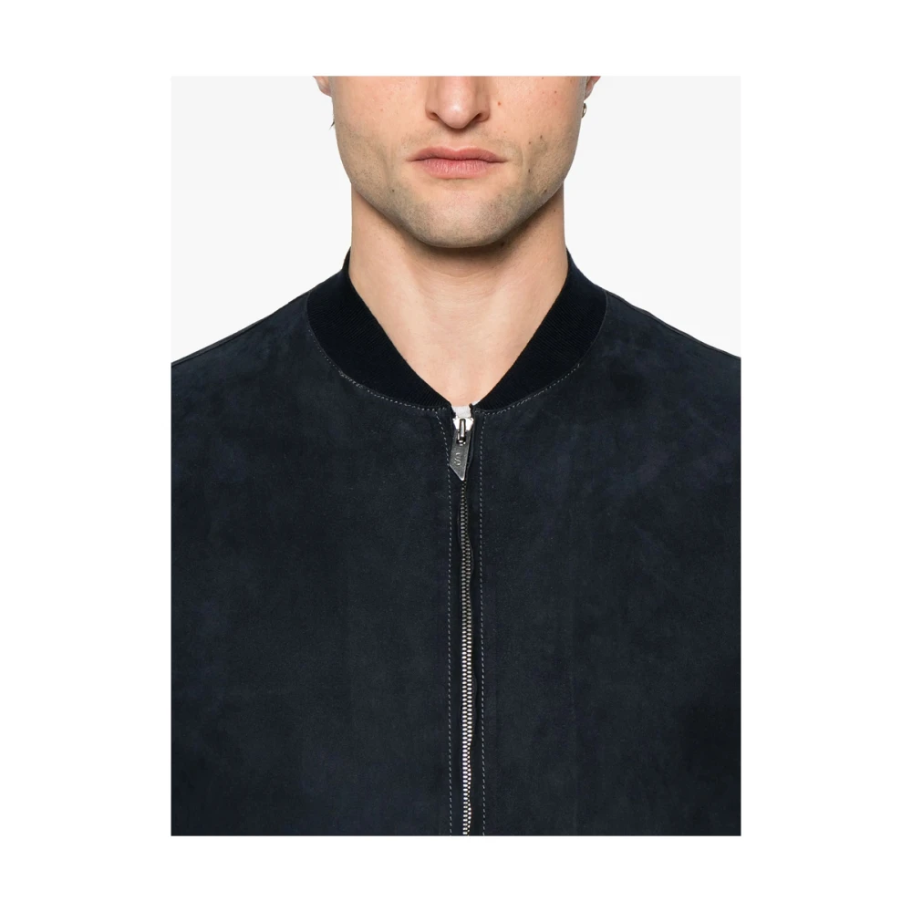 Salvatore Santoro Navy Blauw Leren Jack Geribbeld Blue Heren