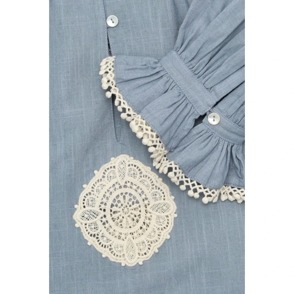 Skall Studio Vintage Blauw Katoen Linnen Jurk Blue Dames