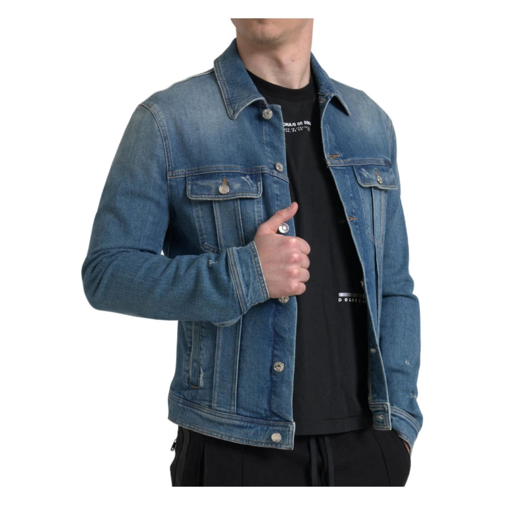 Dolce & Gabbana Elegante Blauwe Denim Jack Blue Heren