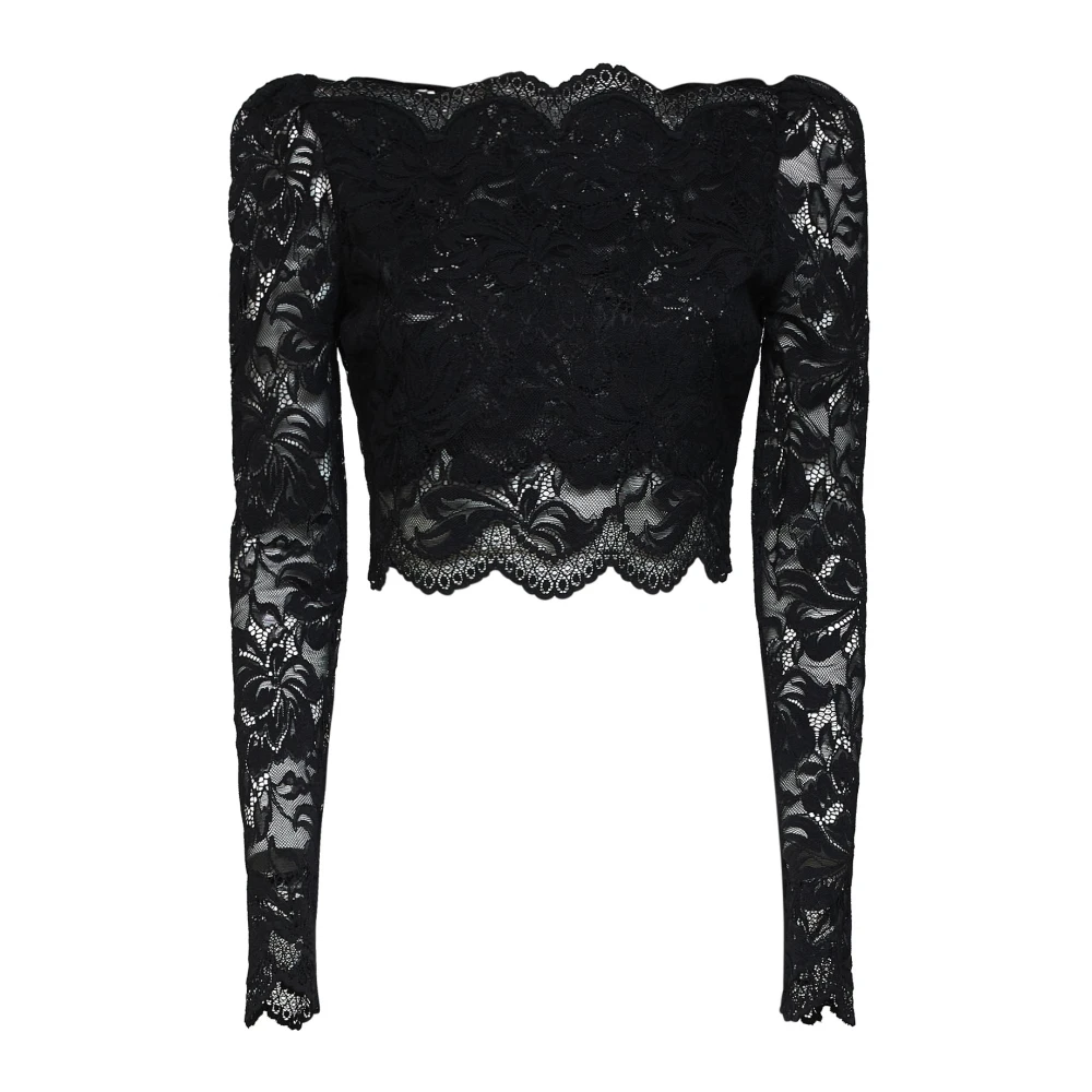 Rabanne Women's Black Cropped Lace Top - Blouses - S - Blouses & Shirts