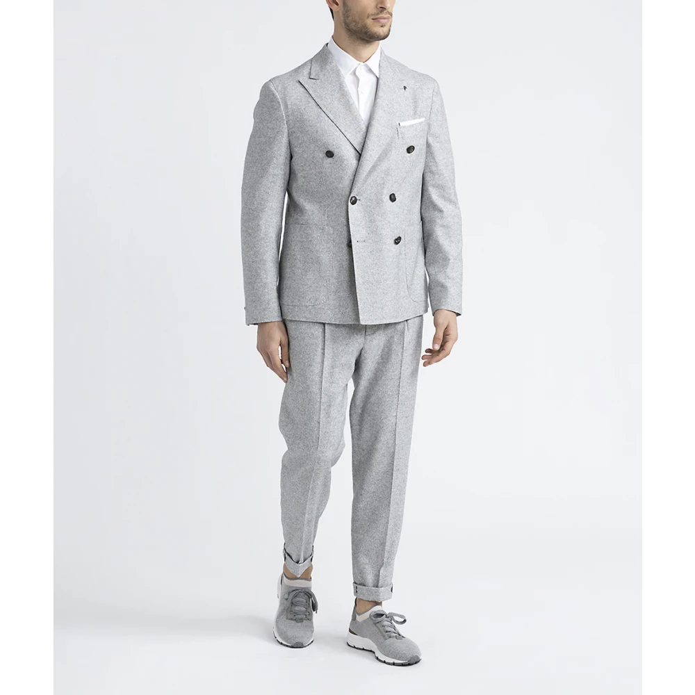 PESERICO Wollen zijden en kasjmier double-breasted blazer Gray Heren