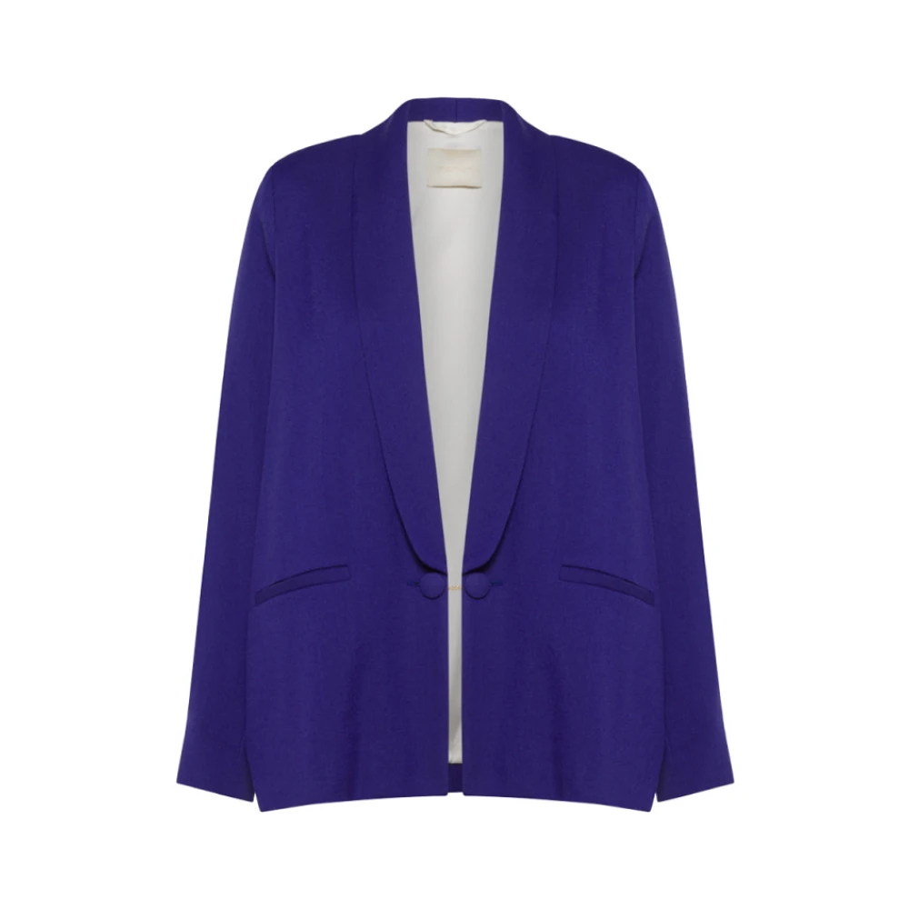 Momoni Blauwe Wollen Blend Boxy Jas Purple Dames