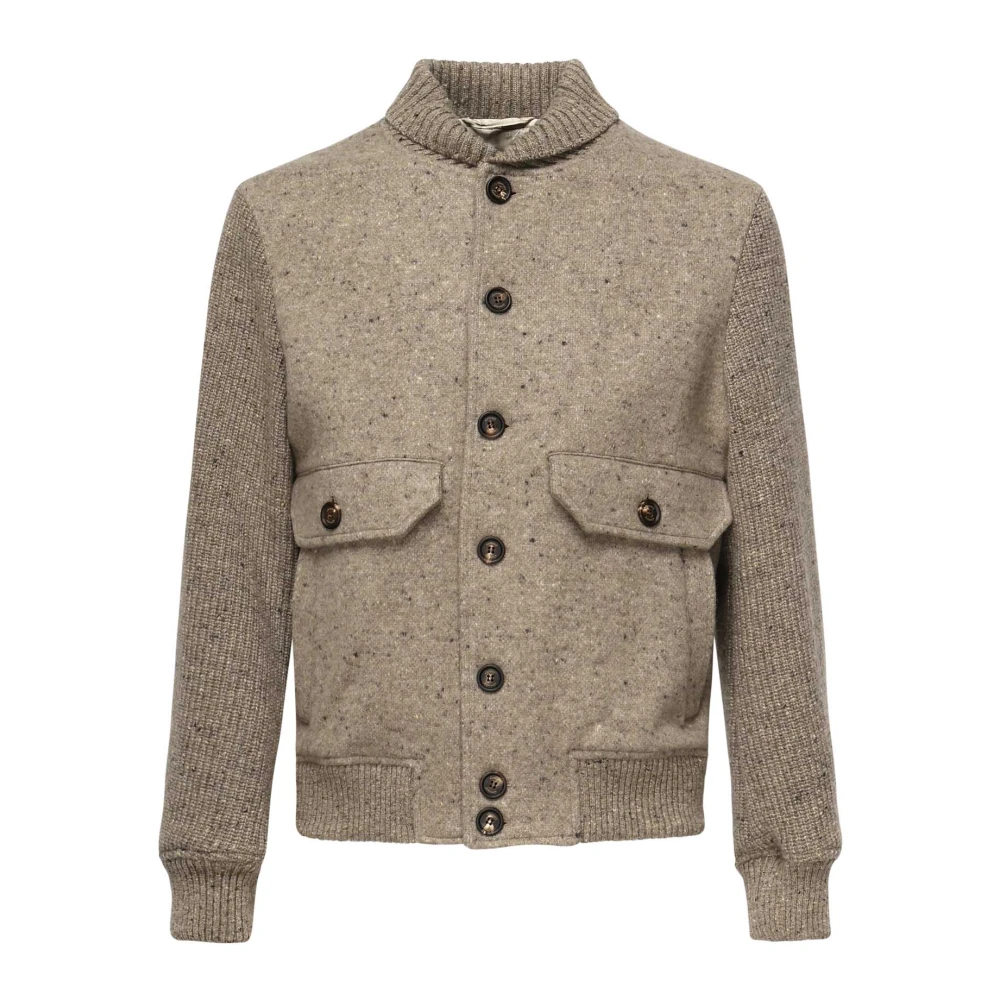 Eleventy Men's Beige Ribbed Cuffs Jacket - Cardigans - L - Knitwear