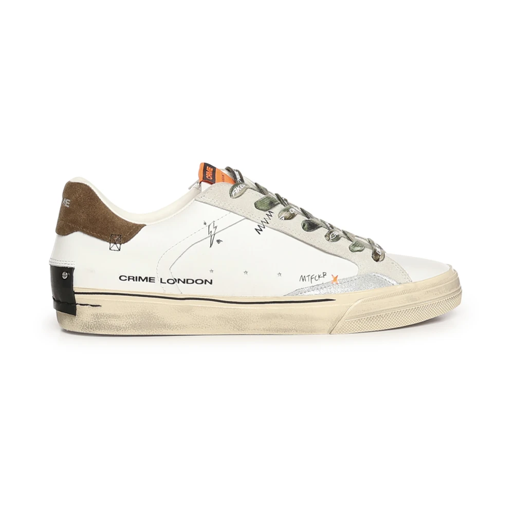 Crime London Men's White Sneakers, 9 Uk, Distressed Sneaker