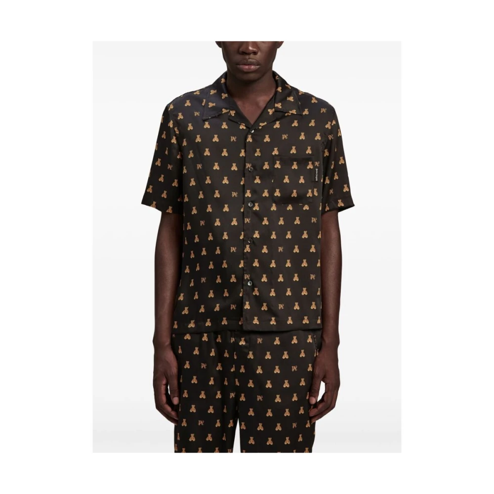 Palm Angels Satijnen Shirt met Beer Motief Black Heren