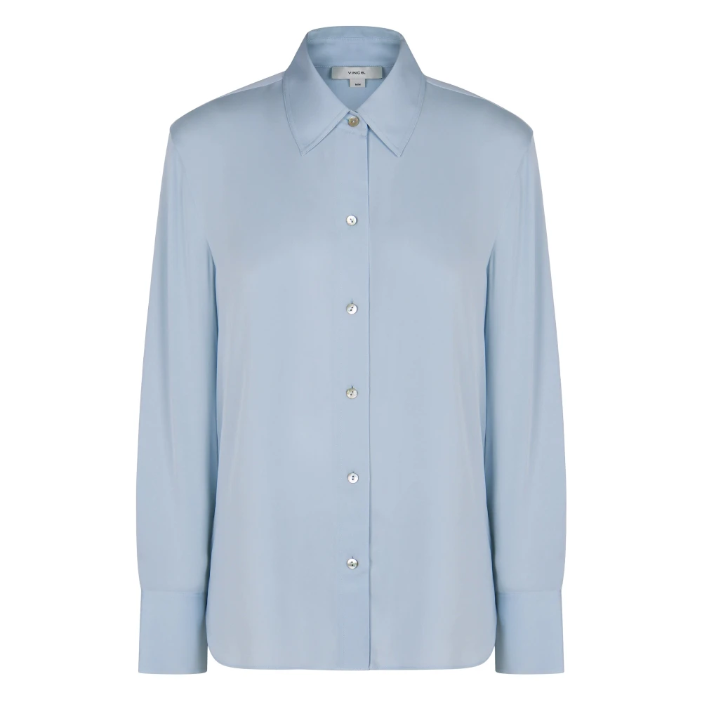 Vince Women's Blue Shirts, L, Long-Sleeve Silk Shirt