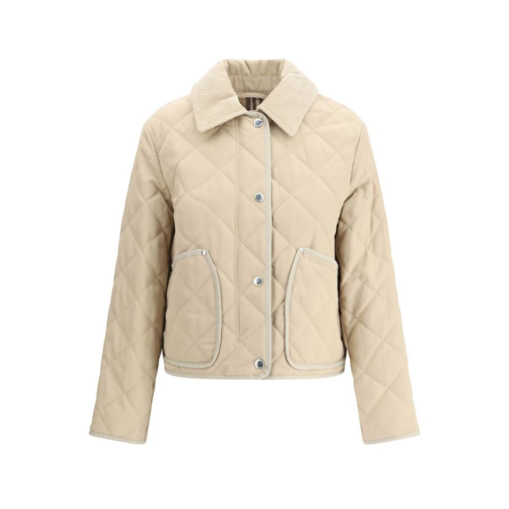 Burberry Klassieke Katoenen Jas met Corduroy Kraag Beige Dames