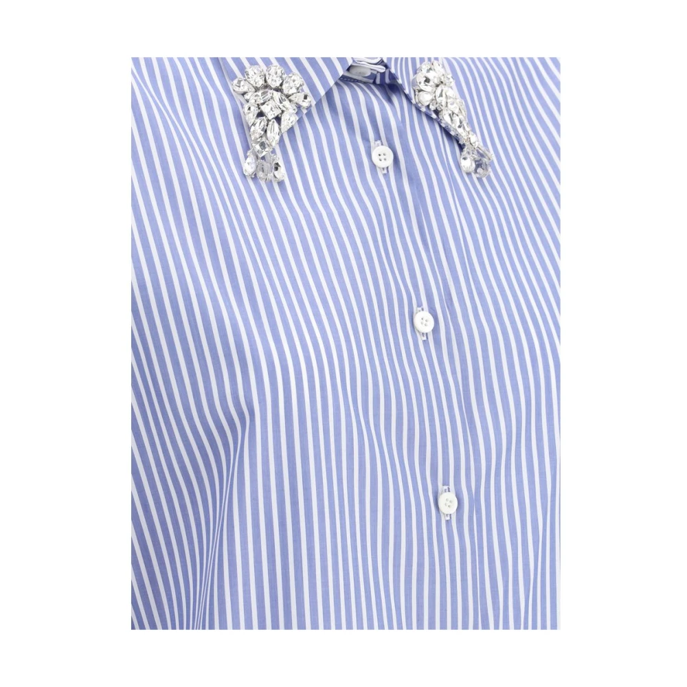 Prada Gestreept katoenen overhemd met juweeldetail Blue Dames