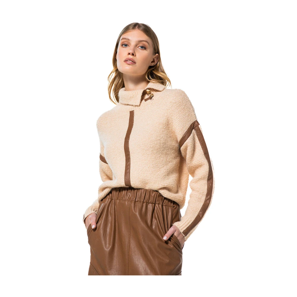 Caroline Biss Losvallende pullover met ecoleder detail Brown Dames